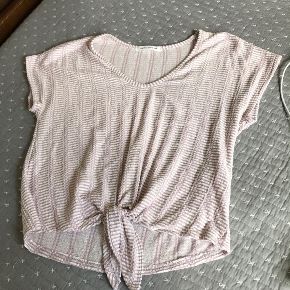 Purple and white semi-cropped short sleeve tshirt